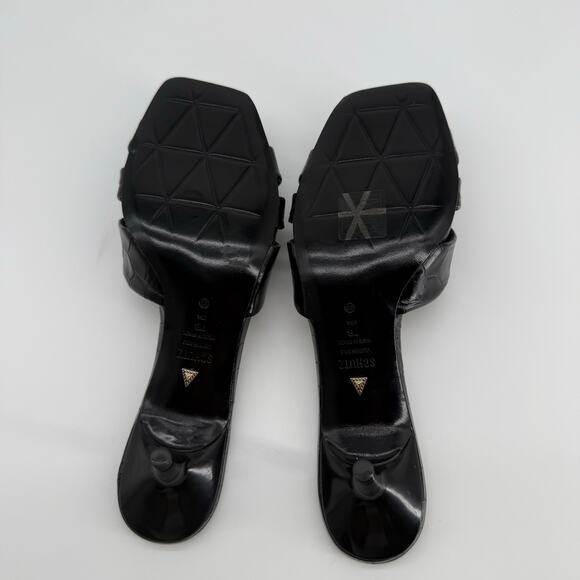 Schutz Keefa Black Croc Embossed Heeled Sandals Strappy Slip On Mules Womens 7 - Picture 11 of 14